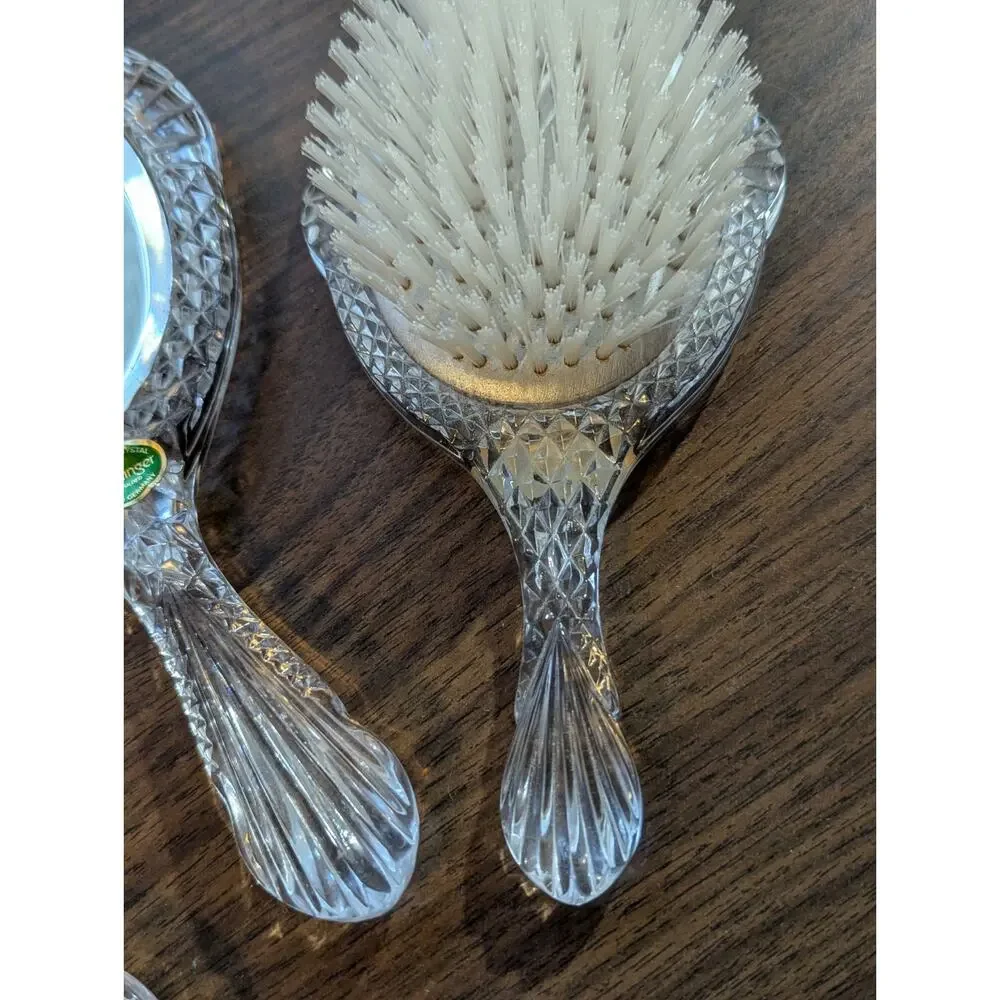 Vtg 3 Pc Godinger Crystal Victorian Style Dresser Vanity Set Mirror Brush Comb